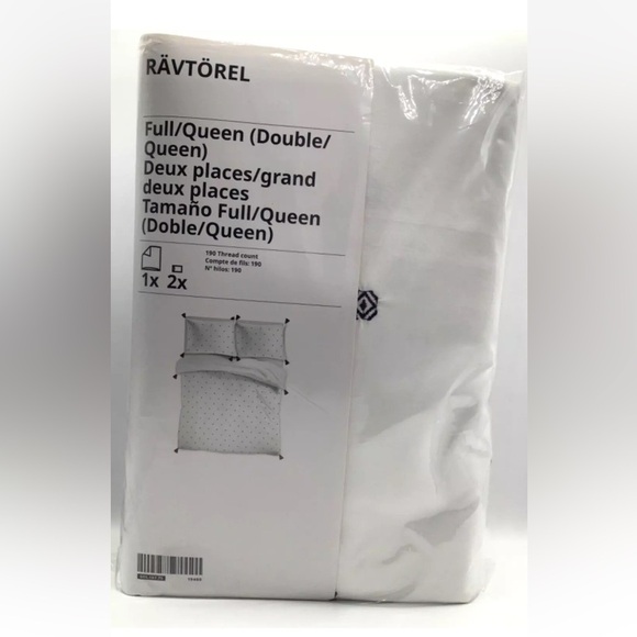 IKEA RÄVTÖREL Duvet Cover Set Queen White Black Tassel Bedding Boho Embroidered - Picture 3 of 11